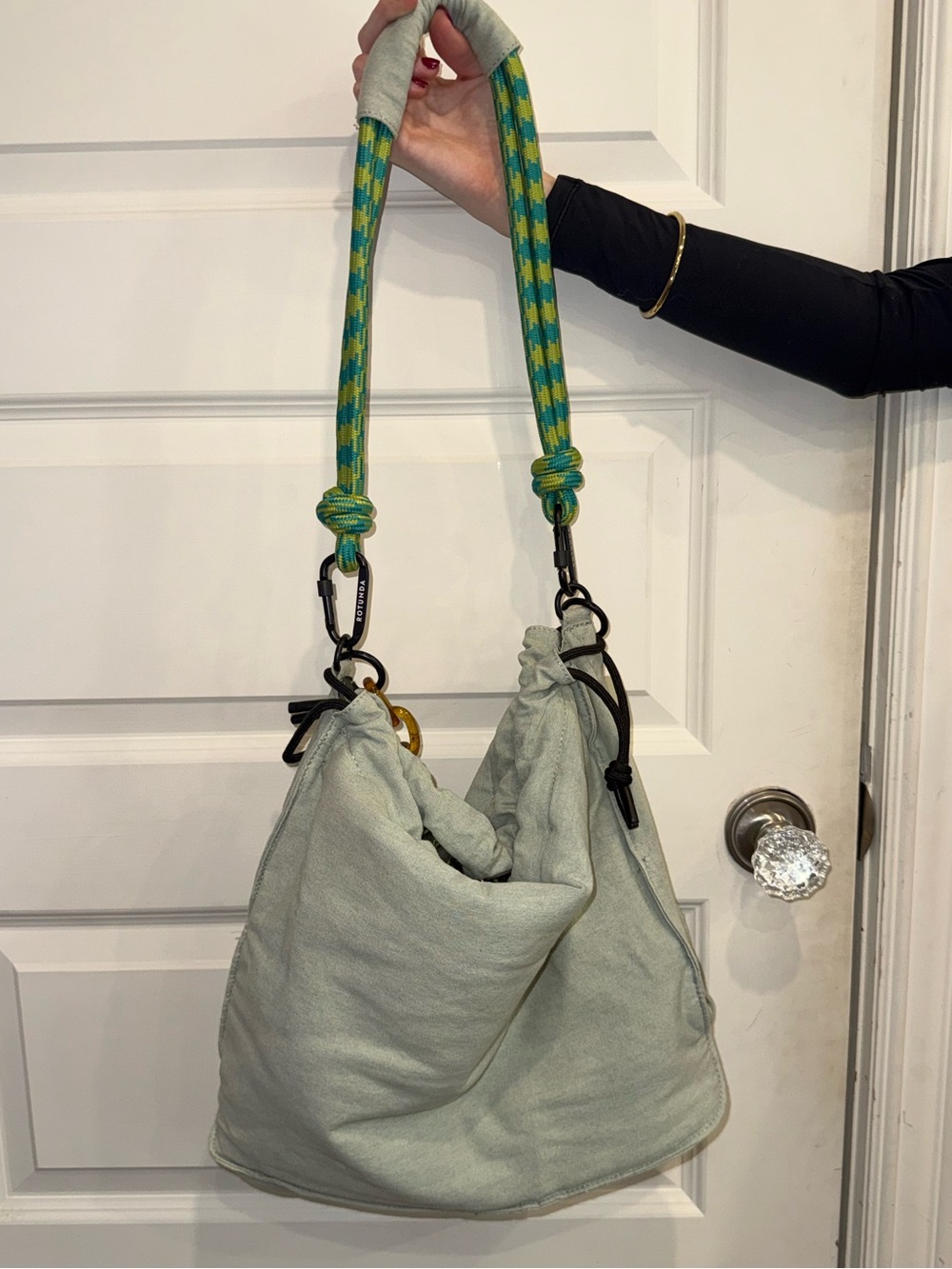 Light Sage Shoulder Bag with Green Accent Braided Strap
